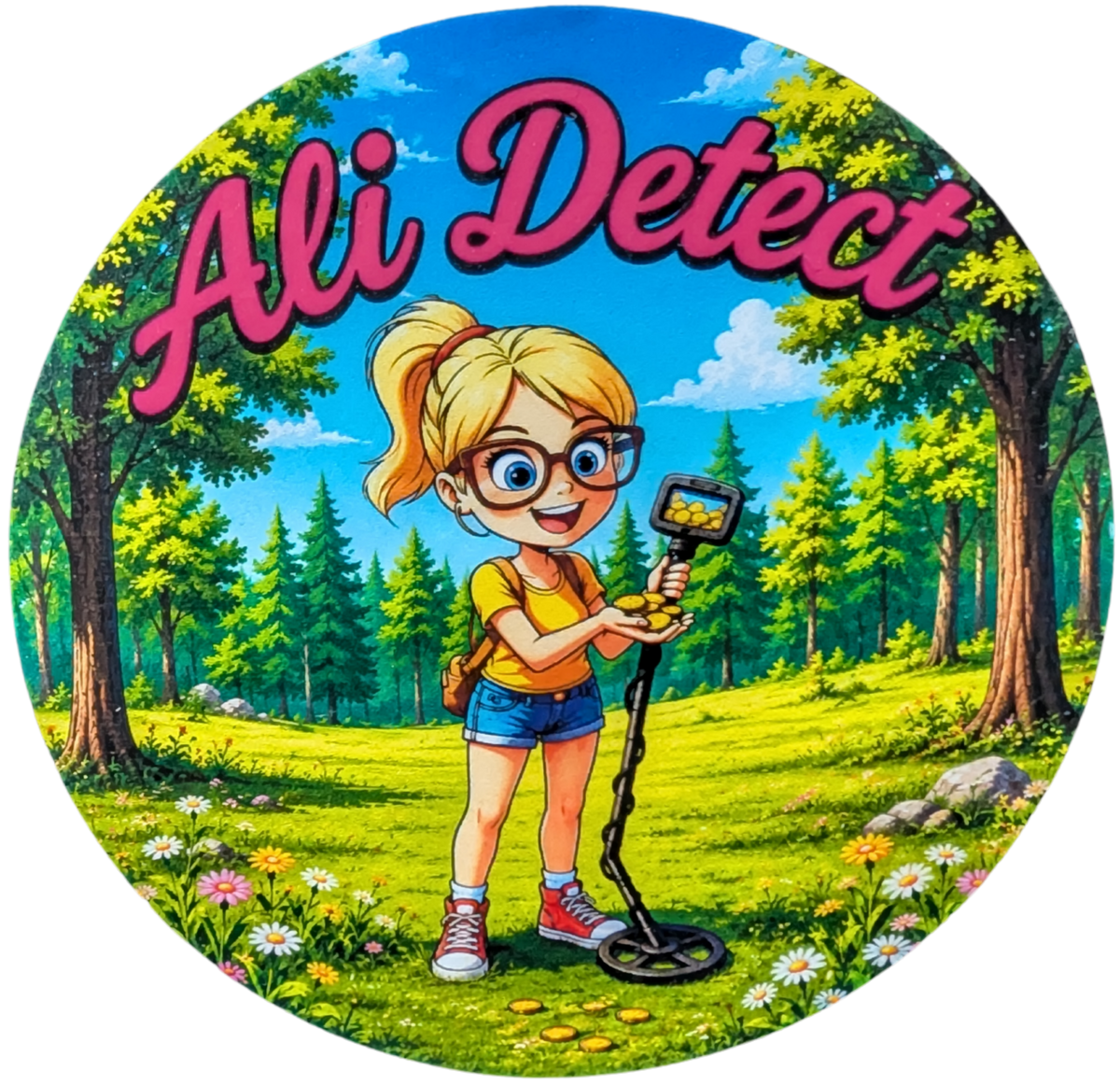 Ali Detect 3" Round Vinyl Sticker – Metal Detectorist Design